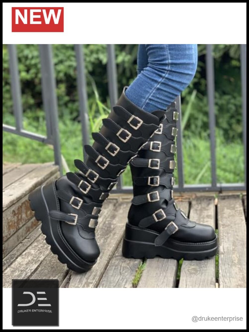 Gothic Chunky Platform Boots, High Heel Wedge Lace-up Motorcycle Booties with - Picture 2 of 6